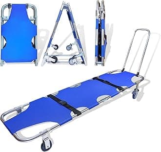 JJFFTAO，Rescue Stretcher，Medical Stretcher，Aluminum 4-Wheel Foldable Stretcher Trolley with Drawbar，Gurney Stretcher can Hold 350 lbs，Used in fire Rescue, Fitness venues, Hospitals, etc