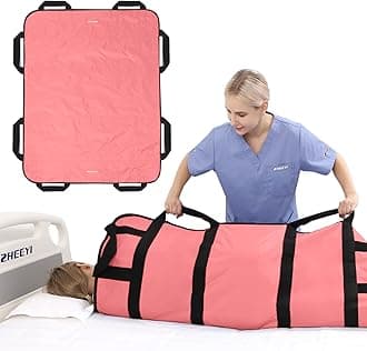 Multipurpose 48" x 40" Positioning Bed Pad with Reinforced Handles - Reusable & Washable Patient Sheet for Turning, Lifting & Repositioning - Double-Sided Nylon Fabric, Pink