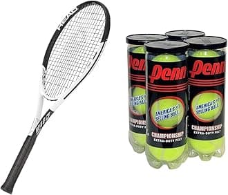HEAD Geo Speed Adult Tennis Racket - Pre-Strung Head Light Balance 27.5 Inch Racquet - 4 3/8 in Grip, Black/White & Penn Championship Tennis Balls - Extra Duty Felt Pressurized - 4 Cans, 12 Balls