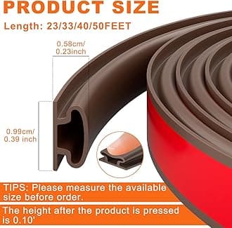Black Rubber Weather Stripping Door Seal Strip, D Shape Door Rubber Weather Seal Strip, Self-Adhesive Door Weatherstripping Soundproofing Door Seal Strip for Windows (23 feet, Brown)