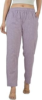 Qashida Women's Cotton Linen Pants, Regular Fit, Fully Elasticated, 2 Side Pockets