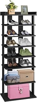 7-Tier Slim Shoe Rack, Space Saving Organizer Holds 14 Pairs, Tall Storage Shelf for Apartment Hallway, Black