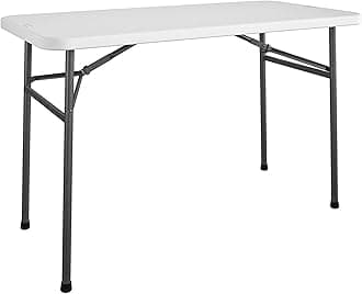 COSCO 4 ft. Straight Folding Utility Table, White, Indoor & Outdoor, Portable Desk, Camping, Tailgating, & Crafting Table