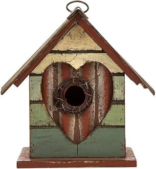 8.66"H Distressed Solid Wood Birdhouse w/Heart