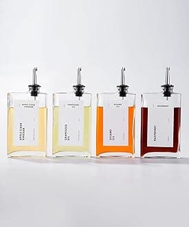 APT 1101 Olive Oil Dispenser for Kitchen, Cooking Oil and Vinegar Dispenser Set, Olive Oil Bottle, Soy sauce bottle, coffee syrup holder - 4 pcs, Silver