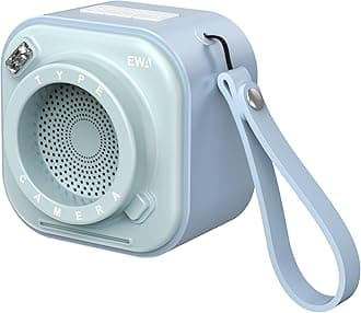 EWA Wireless Mini Bluetooth Speaker with Lanyard, Small Speaker with Bass Radiator, Unique Camera Look, Support TF Card, Small But Loud, Portable Speaker for Home, Party, Travel, Outdoor (Blue)