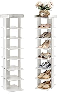 8-Tier Tall Shoe Rack, Narrow Storage Organizer Holds 8 Pairs, Freestanding Cabinet for Hallway Entrance Corner, White