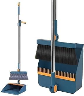 MOUNAY Broom and Dustpan Set for Home, Dustpan and Broom Set, Upright Stand Up Broom and Dustpan Combo for Home Kitchen Office Courtyard Lobby Indoor Floor Cleaning Use Dustpan and Broom Set