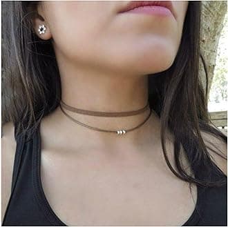 Boho Layered Suede Choker Necklace - Brown Velvet Gothic Leather Chain Retro Necklace for Women and Girls Gifts