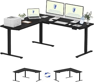 - FLEXISPOT L Shaped Standing Desk, 71 x 63 Inch Electric Height Adjustable Corner Desk, Sit Stand Computer Workstation, Preset Controller, Home Office, Black Frame with Black Top