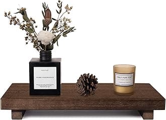 zoocatia Small Wood Tray Pedestal Stand Farmhouse Bathroom Decor Decorative Wooden Riser Kitchen Soap Dish Holder for Vanity, Counter, Sink, Large 11.8" x 7" - Walnut