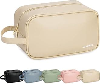 NarweyTravel Toiletry Vegan Leather Wash Bag for Women Traveling Dopp Kit Makeup Bag Organizer for Toiletries Accessories Cosmetics (P-Brown)