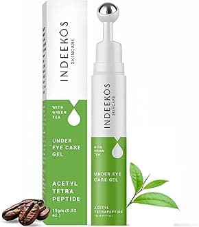 INDEEKOS Under Eye Gel Cream Reduces Dark Circles, Puffiness, Dryness, Wrinkles, and Fine Lines, Glow Booster, With Caffeine and Green Tea, Ideal for Men and Women, For All Skin Types-15gms Vegan