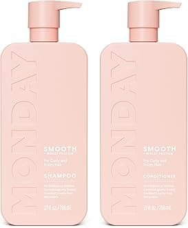 Smooth Shampoo + Conditioner Bathroom Set (2 Pack) 27oz Each for Frizzy, Coarse, and Curly Hair, Made from Coconut Oil, Shea Butter, & Vitamin E, 100% Recyclable Bottles