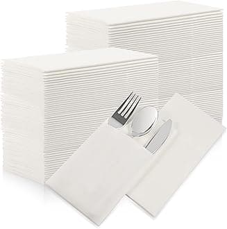 White Dinner Napkins Disposable - 100Pack Linen-Feel Paper Napkins with Built-in Flatware Pocket, Prefolded Cloth Like Paper Napkins Bulk For Dinner, Wedding, Party or Everyday Use