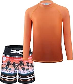 Boys Swimming Costume Two Piece Swimsuit Set with Swimming Trunks Kids Long Sleeve Bathing Suit Swimwear