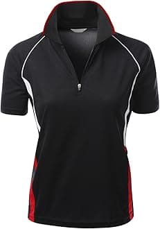 Xpril Women's Coolmax 2 Tone Collar Short Sleeve Zipper Polo Tee