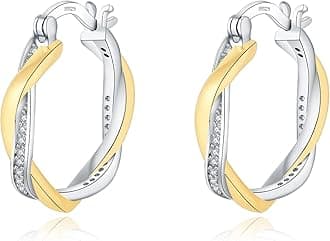 Silver Hoop Earrings for Women Girls, Sterling Silver Hoops Sleeper Huggies Earrings, Hypoallergenic Twist Earring Cubic Zirconia Jewellery Gift, Gold/Rose Gold/Blue/Black/Red - 15/20mm