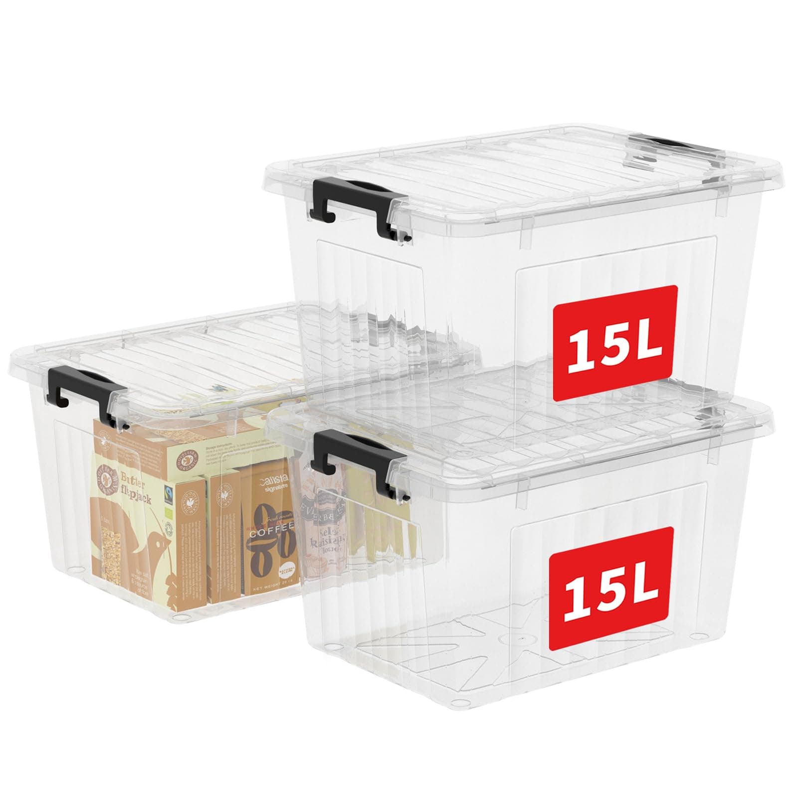 Cetomo 15L*3 Storage Box Storage Bin With Wheels Storage Container with Click Closure and Lid Stackable Transparent Organizer