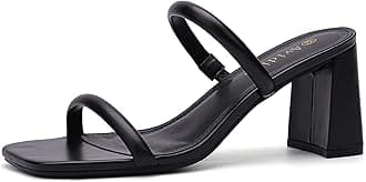 Women's Square Open Toe Two Strap Mid Heel Sandals