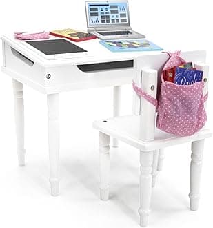 Playtime by Eimmie School Desk Set - 18 Inch Doll Furniture- Desk Toy with Accessories - 18 Doll Desk Toy Set - Classroom Desk- Doll School Toy Furniture
