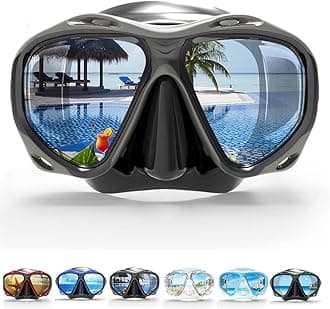 Adult Scuba Mask, Dive Mask Anti Fog Snorkeling Scuba Diving Glasses, Great Seal Free Diving Tempered Glass Mask Goggles