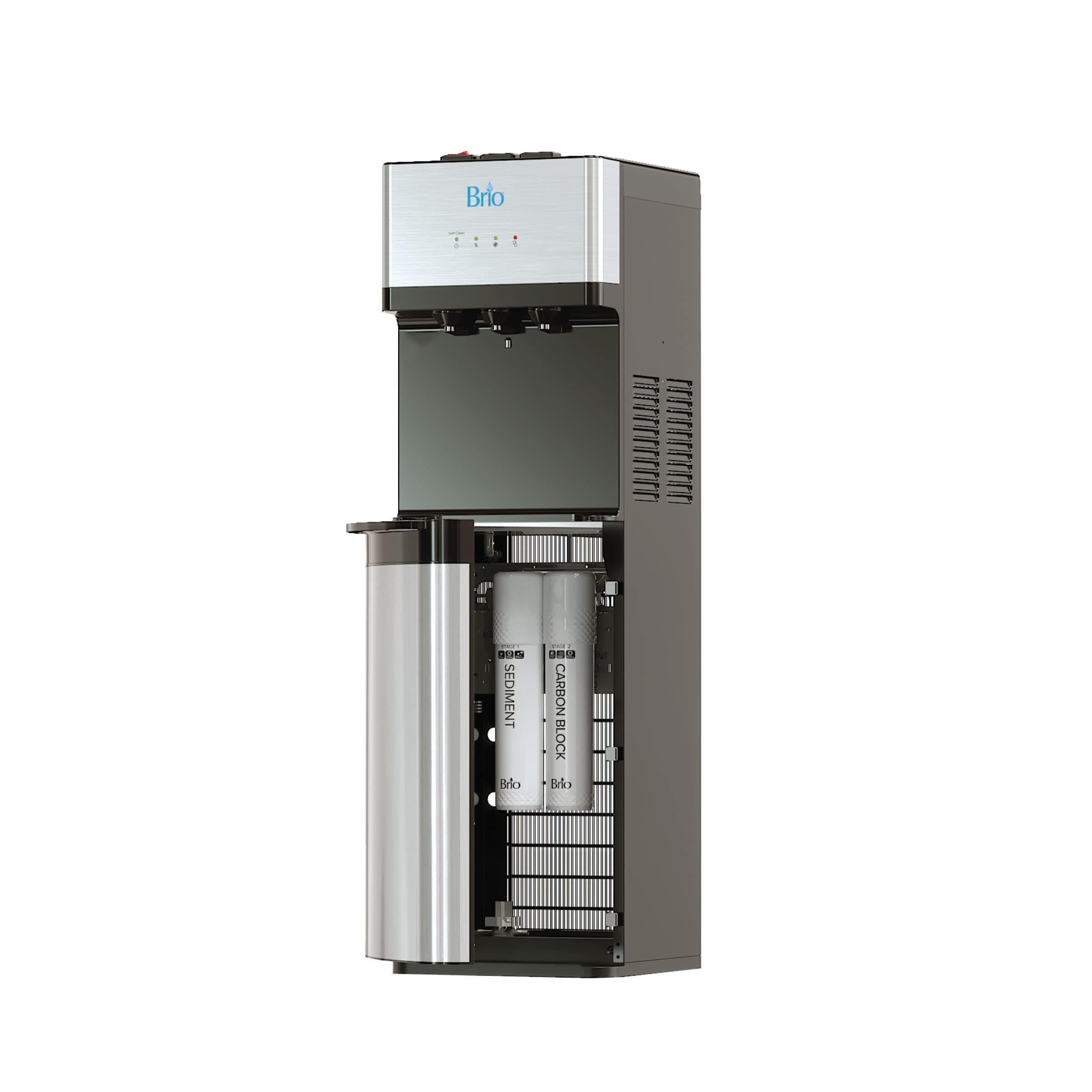 Brio 520 UV Self-Cleaning Bottleless Water Cooler Dispenser, UL Certified | Built-in 2 Stage Filtration (2 Free Replacement Filters Included) Reduces PFAS & Microplastics | 3 Temp (Hot Cold, Room)