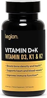 LegionVitamin D+K Natural & Effective Formulation - Vitamin D3, K2 & K for Immunity Boost - K1, K2 & D3 Vitamin Supplement to Boost Bone Density and Health - Vitamin K2 & K1 for Heart Support