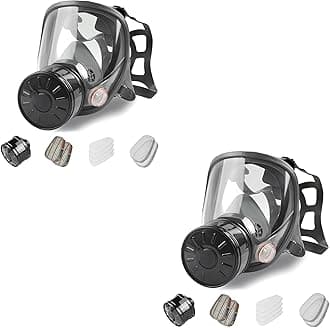 Gas Masks Survival Nuclear and Chemical - 2Pack Full Face Gas Mask with 40mm Activated Carbon Filter & 6001 Filter - Reusable Respirator Mask for Chemicals Gases Vapors Paint Dust