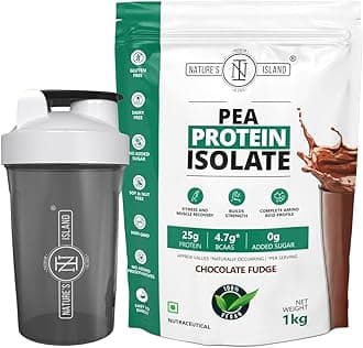 - Pea Protein Isolate (27G Protein, 5G BCCAs, 100% Vegan, ZERO Sugar)- Fitness & Muscle Recovery. No Preservatives & Artificial Sweetener -1KG (chocolate, 1kg+shaker)