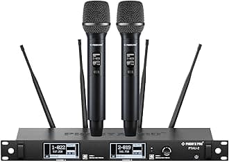 Dual-Channel Wireless Microphone System, Dynamic Mics w/ID Lock, Tunable Power Level, Auto Scan, Spectrum Analyzer, True Diversity Cordless Handheld for Singing, DJ, Karaoke (PTAU-2)