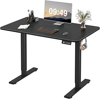 Furmax Electric Height Adjustable Standing Desk Large 48 x 24 Inches Sit Stand up Desk Home Office Computer Desk Memory Preset with T-Shaped Metal Bracket, Black