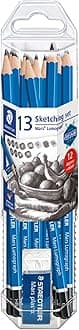 STAEDTLER Mars Lumograph Graphite Artist Pencil Pack 12 Degrees (8B 7B 6B 5B 4B 3B 2B B HB/F H 2H) Mars Plastic Eraser 61 100P