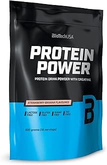 BioTechUSAProtein Power | High Protein, Sugar-Free, Lactose-Free, Gluten-Free | Added Creatine, 500 g, Strawberry-Banana