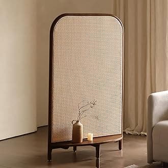 Single Panel Solid Wood Room Divider, Removable Rattan Indoor Screen, Multifunctional Base with Storage, Bedroom Decoration, Freestanding Wall Divider,B [Energy Class A]