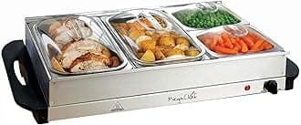 MegaChef 4 Section Buffet Warmer Server - Professional Hot Plate Food Warmer Station, Easy Clean Stainless Steel, Portable & Great for Parties Holiday & Events
