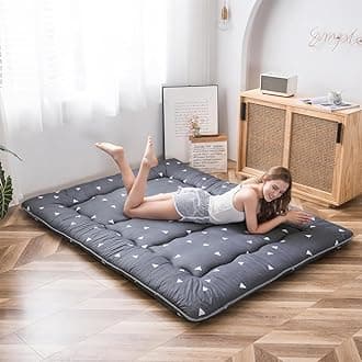 MAXYOYO Grey Triangle Japanese Floor Futon Mattress, Tatami Floor Mat Portable Camping Mattress Kids Sleeping Pad Foldable Roll Up Floor Lounger Pillow Bed Twin Size with Mattress Protector Cover