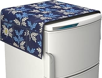 Yellow Weaves Floral Design Decorative Fridge Top Cover, Color - Blue