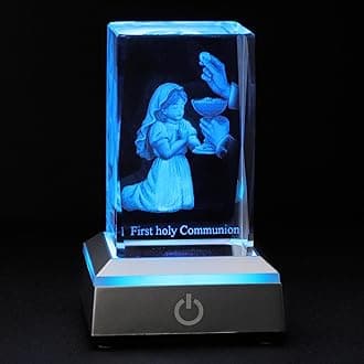 First Communion Gifts for Girls, 3D Crystal Statue with LED Light Base, Catho...