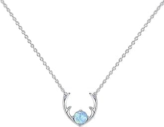 14K Gold Plated Opal Pendant Necklaces for Women | Created Opal Cubic Zirconia Dainty Necklace | Butterfly Round Triangle Antler Bar Pendants