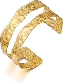 Hammered Chunky Cuff Bracelets for Women Vintage Boho Wide Bangle Bracelets Irregular Statement Bracelet Thick Arm Cuff Gold Silver Bracelet