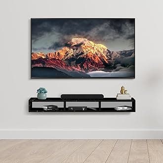 Torche Wooden Wall Mounted TV Unit - TV Stand with Shelf for Living Room, Set Top Box Stand (Granite Black)