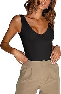 Butsmooth® Women’s Trendy Sexy Plunge Deep V Neck Sleeveless V Backless Going Out Tank Bodysuits Tops