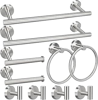 RUBY.Q Bathroom Hardware Set, 10pcs Matte Brushed Nickel Bath Hardware Set, Including 16" Hand Towel Bars, Toilet Paper Holders, Towel Rings, Robe Towel Hooks (10pcs, Brushed Nickel)