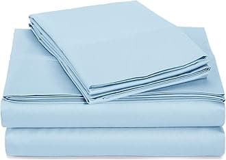 Waterbed Sheets Super Single Size 100% Cotton 15 Inches -Deep Pockets- Attached Waterbed Sheet Set- 4 Piece - Hotel Luxury Bed - Extra Soft -Light Blue Solid Bed Sheets -Super Single