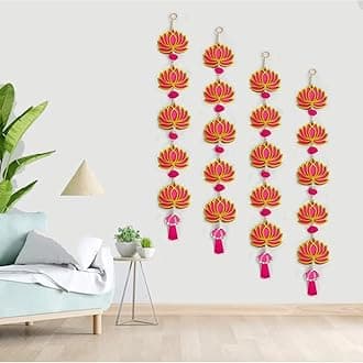 5 Tier Set of 4 Strings Pink Lotus Wall Hanging Gift Decorative Showpiece for Diwali Ganesh Chaturthi Pooja Home Door Decor Temple Marriage Wedding Stage Decoration (30 Inch Length