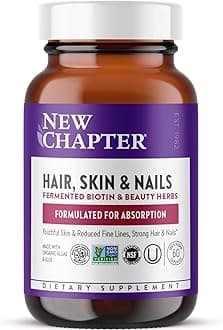 Biotin Supplement, New Chapter Vegan Hair Skin and Nails Vitamins with Fermented Biotin + Astaxanthin - 60 Count