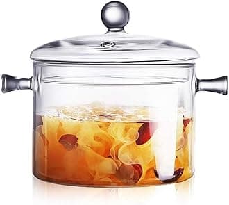 1400ml Glass Saucepan with Cover, Stovetop Cooking Pot and Pan with Lid and Handle Simmer Pot Clear Soup Pot, High Borosilicate Glass Cookware (1400ml clear)