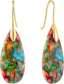 SELOVO Stone Fishhoop Dangle Drop Earrings Statement Earrings Silver Tone