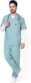 Knya Active Men's 5-Pocket Scrub Suit | Set of Top & Bottom | Half Sleeves | V Neck | Breathable Fabric | Comfortable | Durable | Uniform for Doctors, Nurses and Dentists